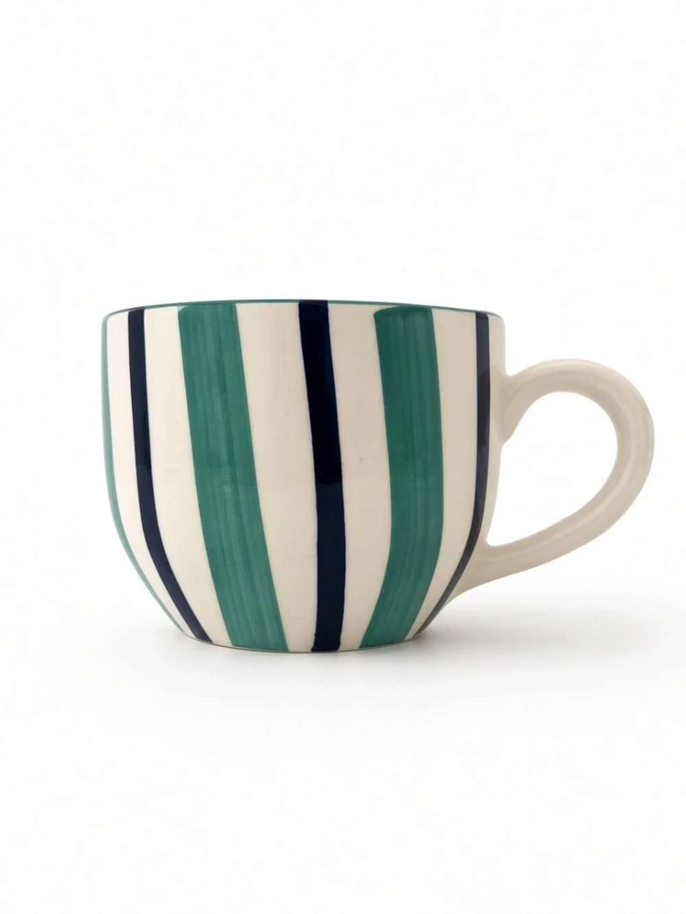Luna & Sage Hand Painted Striped Ceramic Mug Teal Navy NWT